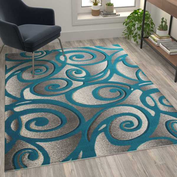 Flash Furniture Turquoise 5 x 5 Sculpted High-Low Pile Area Rug ACD-RG241-57-TQ-GG
